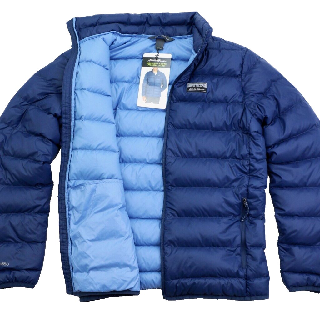 Eddie Bauer Size S Men's Down Packable Jacket Microlight Blue 650 Fill New